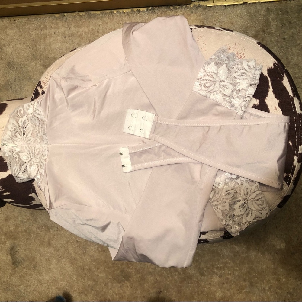 All white silk and lace  leotard
